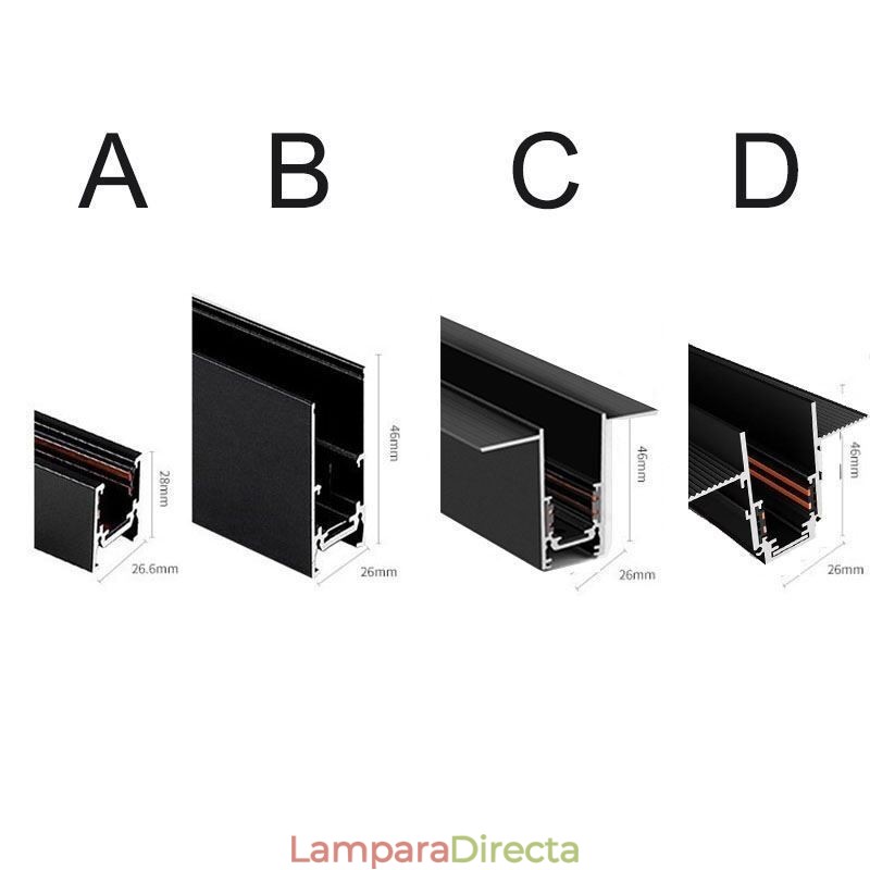 Rieles de iluminación empotrados, perfil de aluminio magnético, tira de luz ultrafina de 100 cm