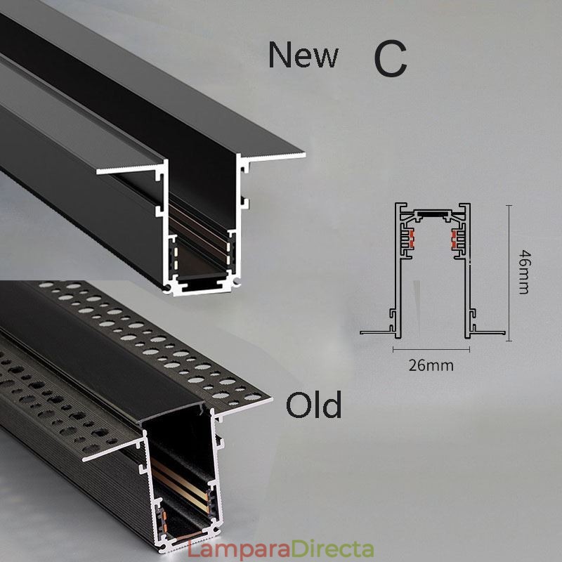 Rieles de iluminación empotrados, perfil de aluminio magnético, tira de luz ultrafina de 100 cm