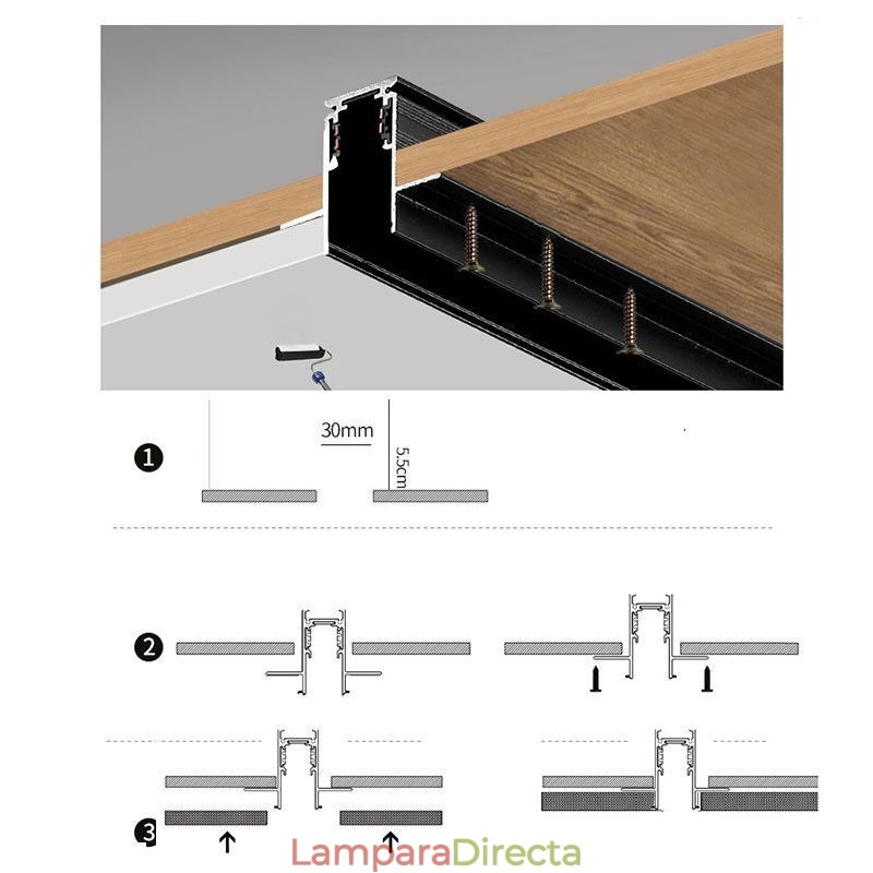 Rieles de iluminación empotrados, perfil de aluminio magnético, tira de luz ultrafina de 100 cm