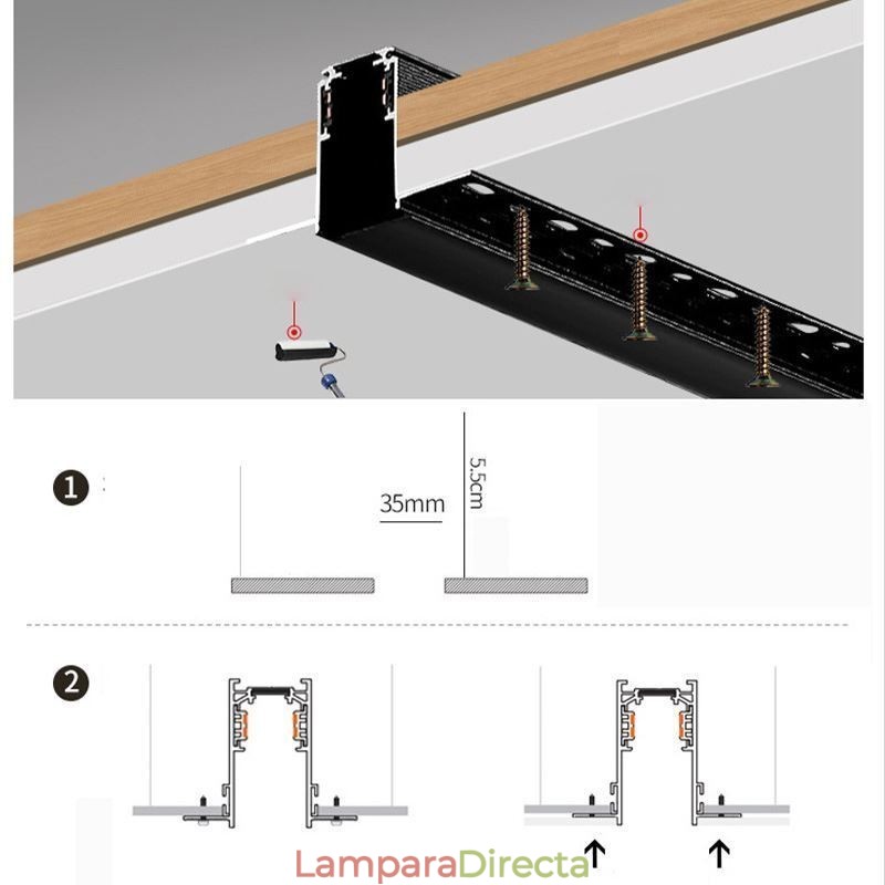 Rieles de iluminación empotrados, perfil de aluminio magnético, tira de luz ultrafina de 100 cm