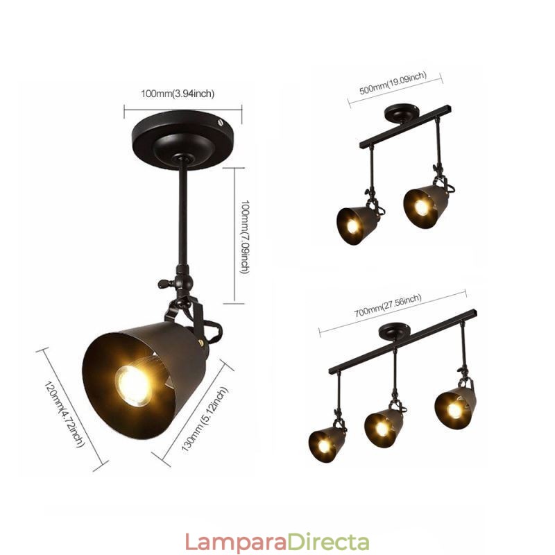 Lámpara de techo rústica de hierro con foco estilo campestre vintage