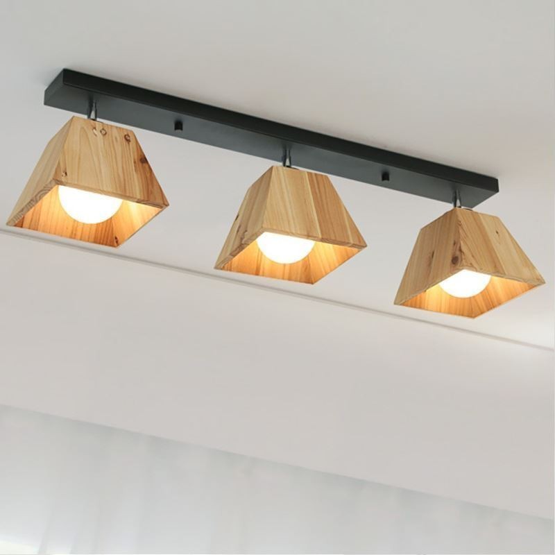 Foco de madera nórdico, foco de techo giratorio de cuatro prismas