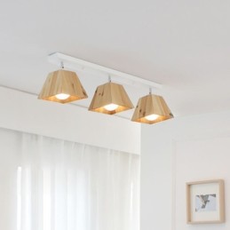 Foco de madera nórdico, foco de techo giratorio de cuatro prismas