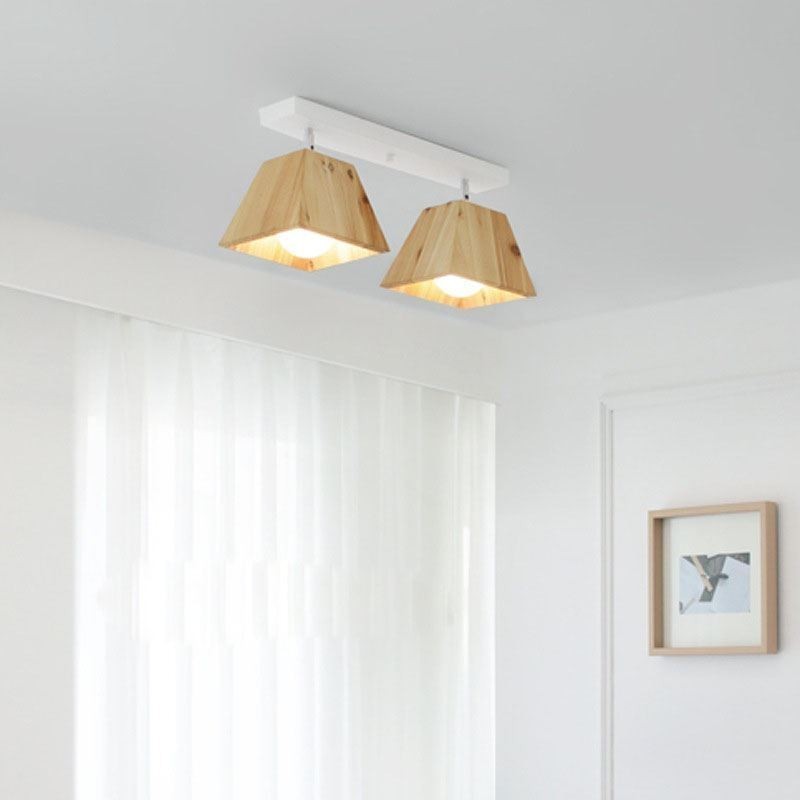 Foco de madera nórdico, foco de techo giratorio de cuatro prismas