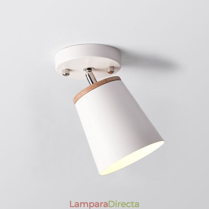 Lámpara de techo sencilla de madera con foco nórdico de hierro (una luz)