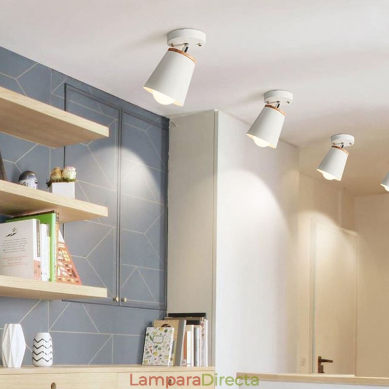 Lámpara de techo sencilla de madera con foco nórdico de hierro (una luz)