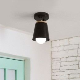 Lámpara de techo sencilla de madera con foco nórdico de hierro (una luz)