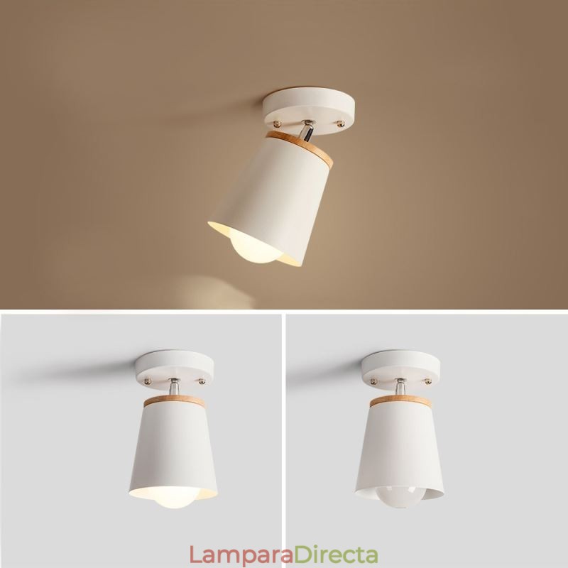Lámpara de techo sencilla de madera con foco nórdico de hierro (una luz)