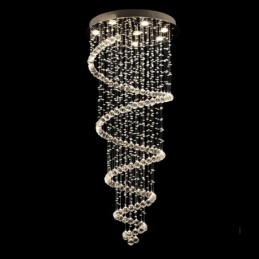 Lámpara colgante de techo de cristal K9 moderna en espiral, lámpara de araña para interiores, accesorios de iluminación para escaleras, techos altos.