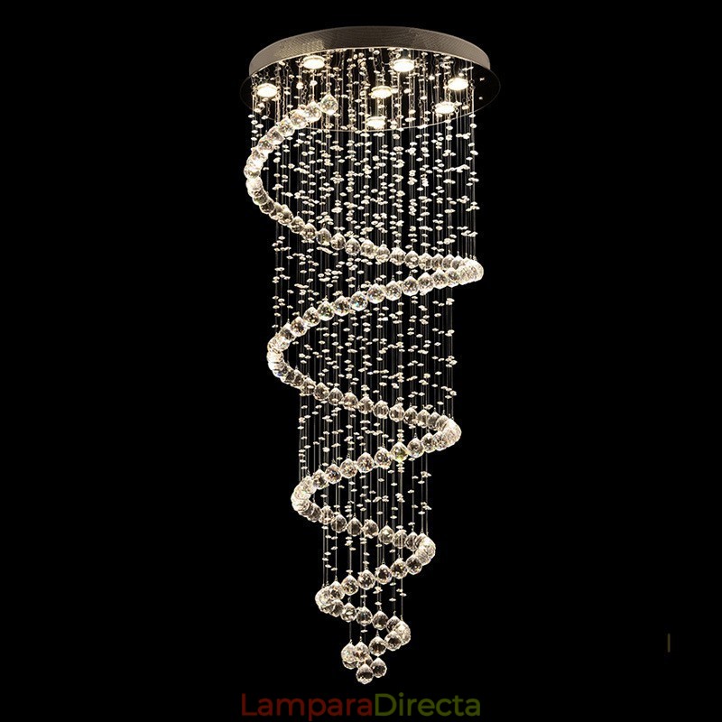 Lámpara colgante de techo de cristal K9 moderna en espiral, lámpara de araña para interiores, accesorios de iluminación para escaleras, techos altos.
