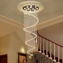 Lámpara colgante de techo de cristal K9 moderna en espiral, lámpara de araña para interiores, accesorios de iluminación para escaleras, techos altos.