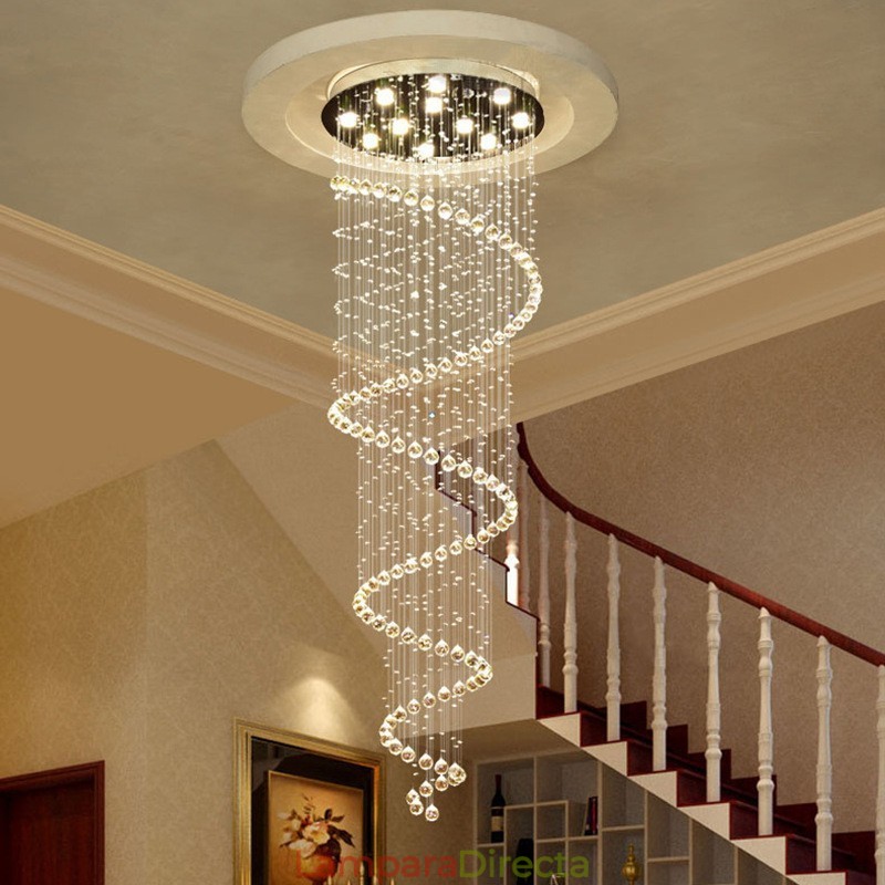 Lámpara colgante de techo de cristal K9 moderna en espiral, lámpara de araña para interiores, accesorios de iluminación para escaleras, techos altos.