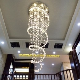 Lámpara colgante de techo de cristal K9 moderna en espiral, lámpara de araña para interiores, accesorios de iluminación para escaleras, techos altos.
