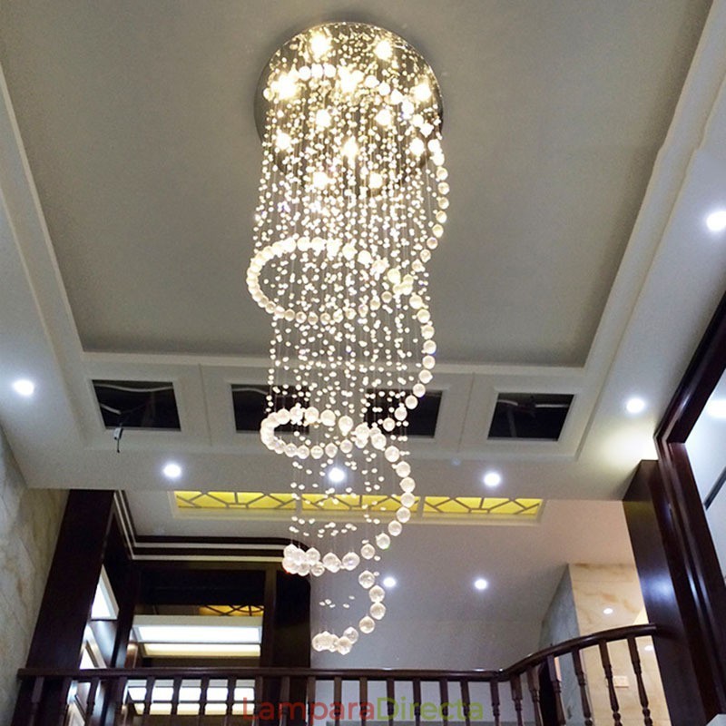 Lámpara colgante de techo de cristal K9 moderna en espiral, lámpara de araña para interiores, accesorios de iluminación para escaleras, techos altos.
