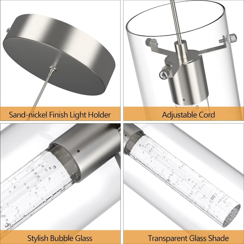 Lámpara colgante artística de 3 luces con pantallas de vidrio y base de bombilla G4