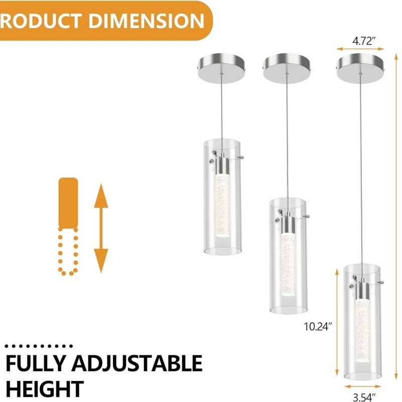 Lámpara colgante artística de 3 luces con pantallas de vidrio y base de bombilla G4
