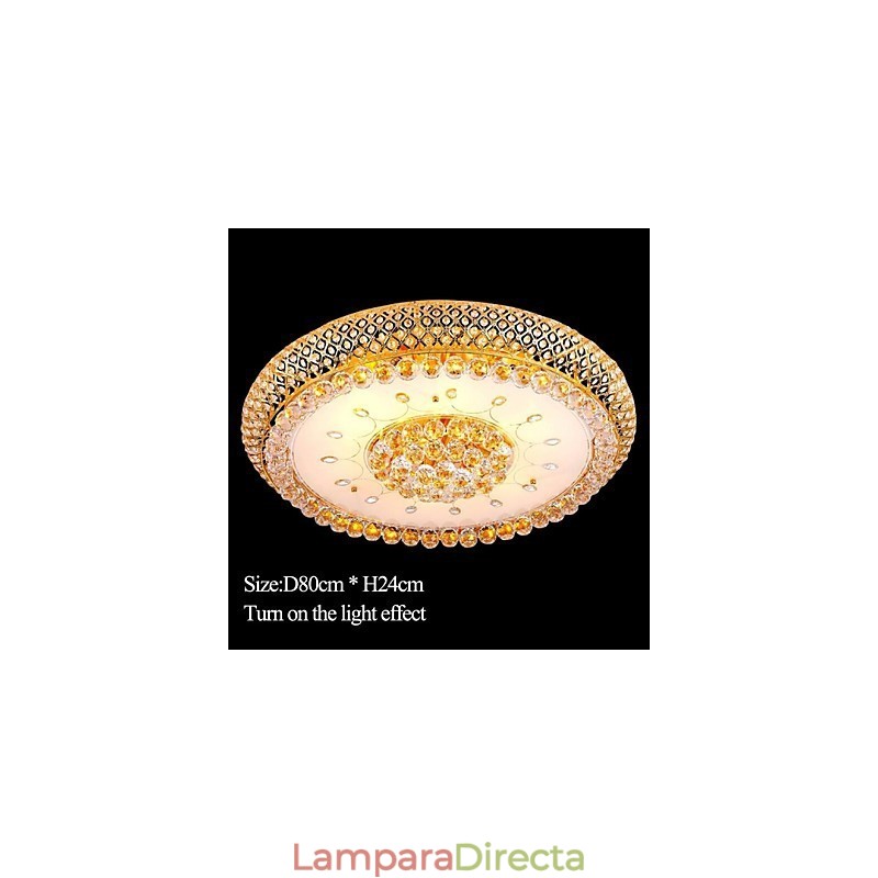 Lámpara de techo redonda de cristal absorbente, diámetro 80 cm, contiene 15 bombillas.
