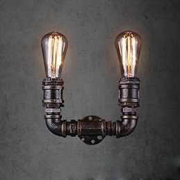 Lámpara de pared vintage de metal con forma de tubería de agua y 2 luces con bombilla Edison