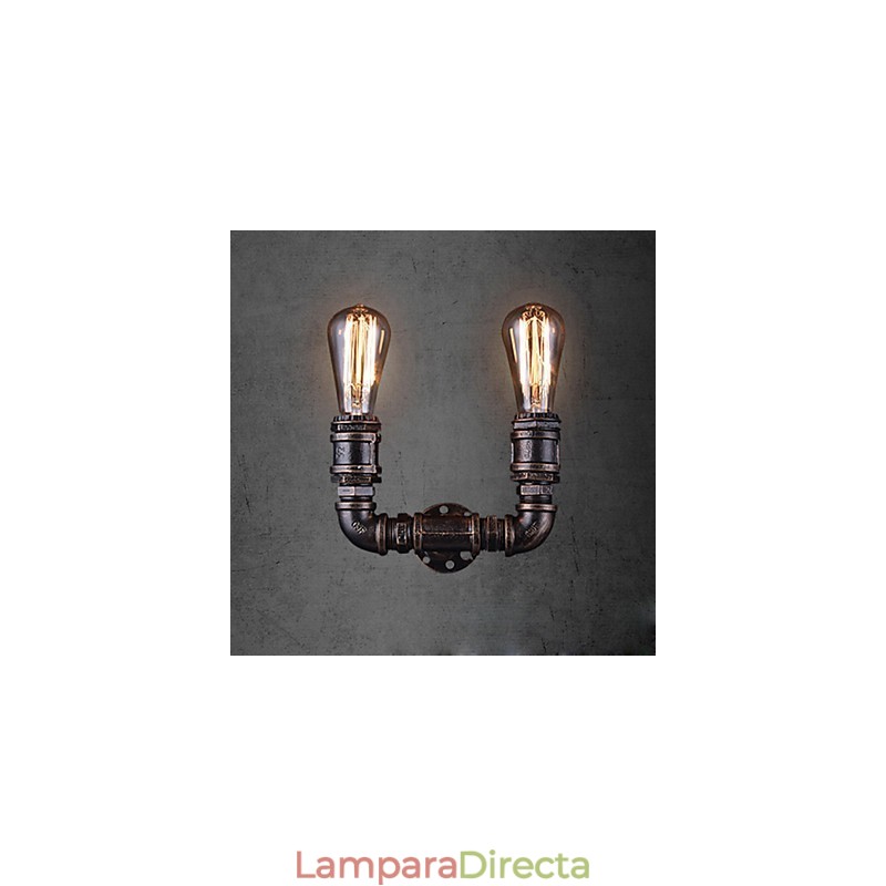 Lámpara de pared vintage de metal con forma de tubería de agua y 2 luces con bombilla Edison