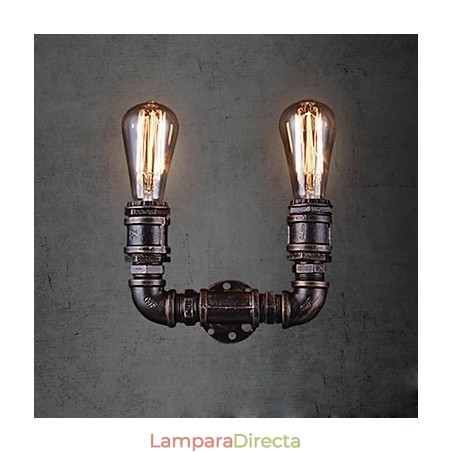 Lámpara de pared vintage de metal con forma de tubería de agua y 2 luces con bombilla Edison Lámpara de pared vintage de metal con forma de tubería de agua y 2 luces con bombilla Edison