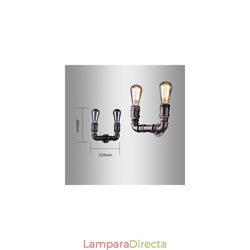 Lámpara de pared vintage de metal con forma de tubería de agua y 2 luces con bombilla Edison