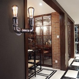 Lámpara de pared vintage de metal con forma de tubería de agua y 2 luces con bombilla Edison