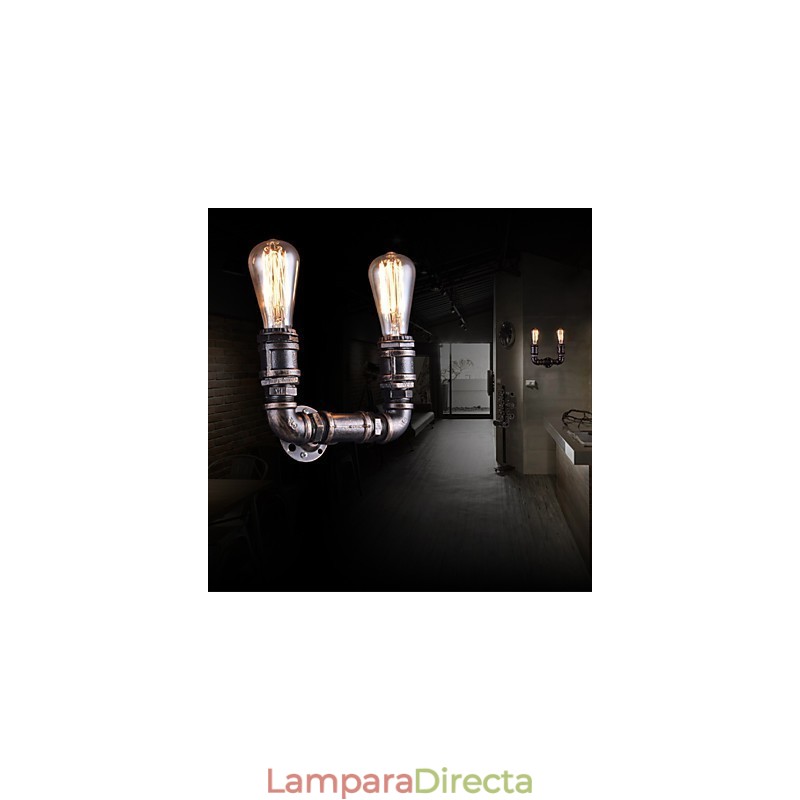 Lámpara de pared vintage de metal con forma de tubería de agua y 2 luces con bombilla Edison