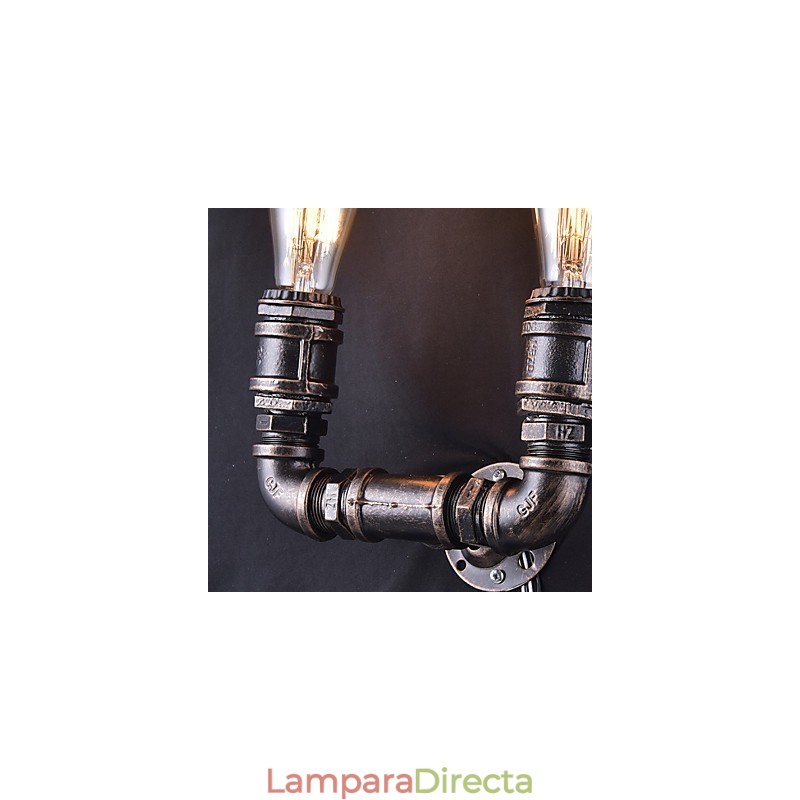 Lámpara de pared vintage de metal con forma de tubería de agua y 2 luces con bombilla Edison