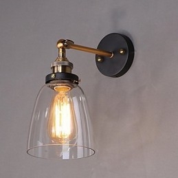 Aplique de pared industrial Edison Simplicity de vidrio con base de metal para comedor, sala de estudio, oficina, pasillo, luz de pared