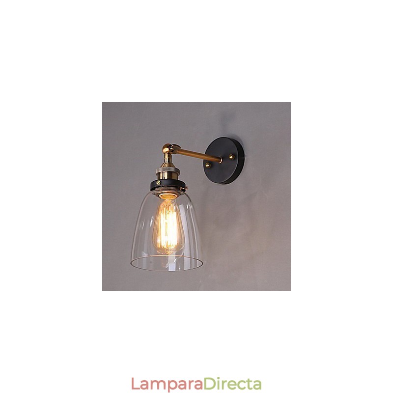 Aplique de pared industrial Edison Simplicity de vidrio con base de metal para comedor, sala de estudio, oficina, pasillo, luz de pared