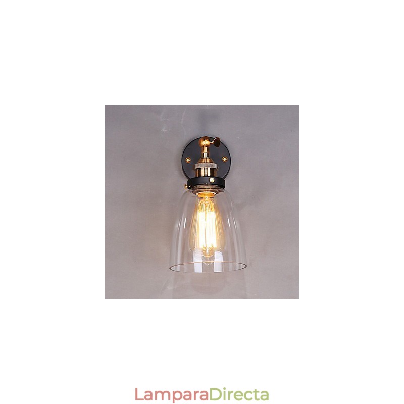 Aplique de pared industrial Edison Simplicity de vidrio con base de metal para comedor, sala de estudio, oficina, pasillo, luz de pared