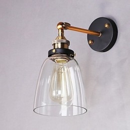 Aplique de pared industrial Edison Simplicity de vidrio con base de metal para comedor, sala de estudio, oficina, pasillo, luz de pared