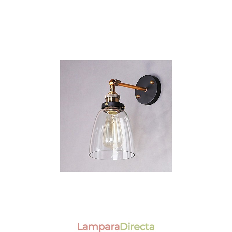 Aplique de pared industrial Edison Simplicity de vidrio con base de metal para comedor, sala de estudio, oficina, pasillo, luz de pared