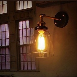 Aplique de pared industrial Edison Simplicity de vidrio con base de metal para comedor, sala de estudio, oficina, pasillo, luz de pared