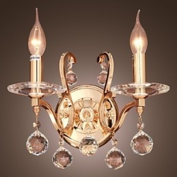 Aplique de pared de cristal dorado con 2 luces