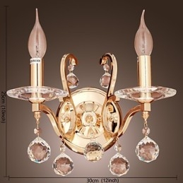 Aplique de pared de cristal dorado con 2 luces