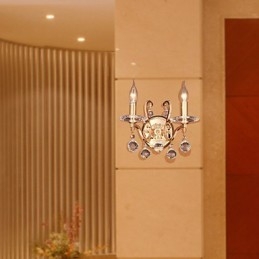 Aplique de pared de cristal dorado con 2 luces