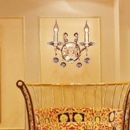 Aplique de pared de cristal dorado con 2 luces