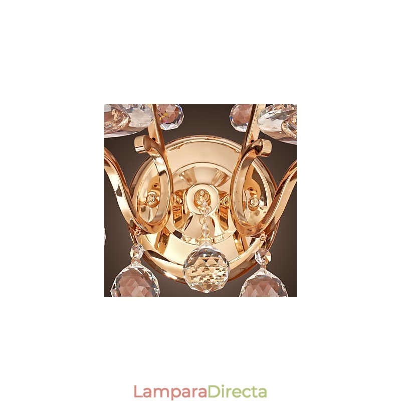 Aplique de pared de cristal dorado con 2 luces