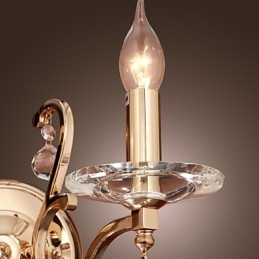 Aplique de pared de cristal dorado con 2 luces