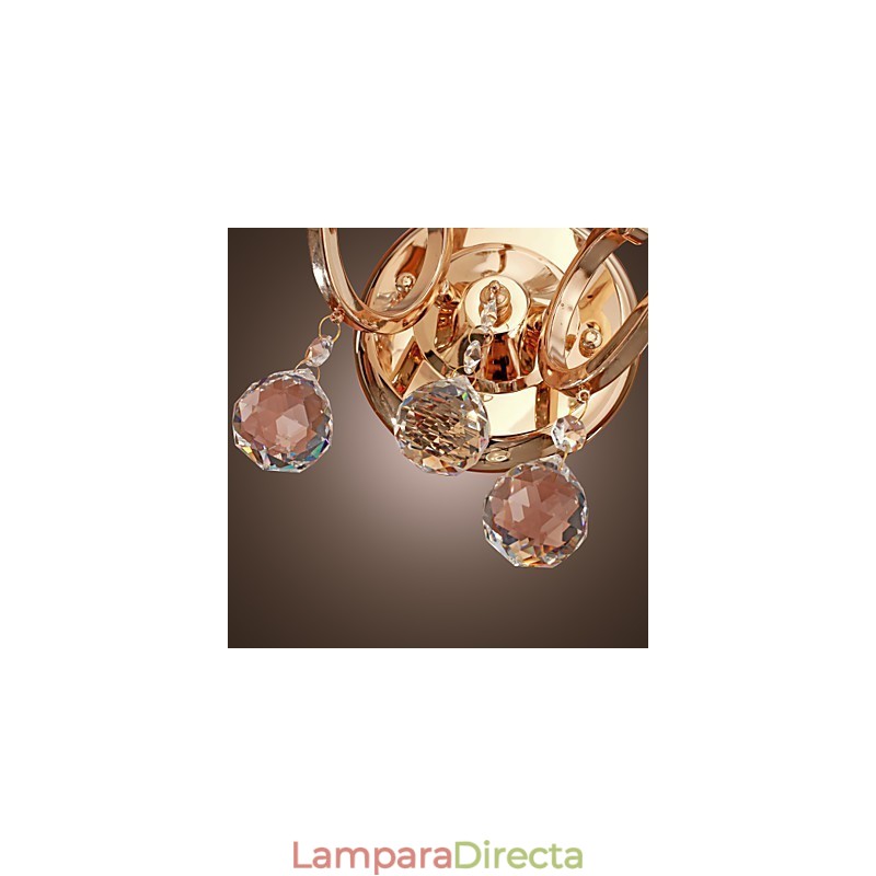 Aplique de pared de cristal dorado con 2 luces