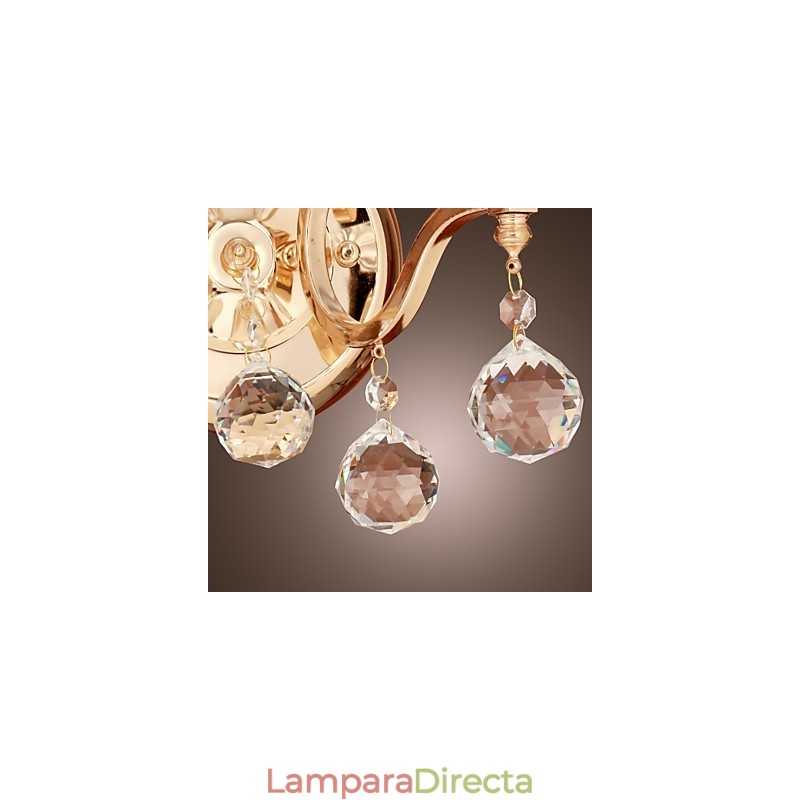Aplique de pared de cristal dorado con 2 luces