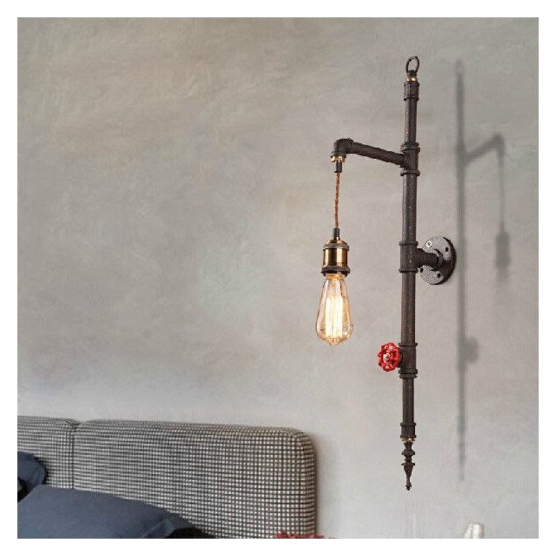 Lámpara de pared con diseño de cohete retro creativo rural de pared de tuberías