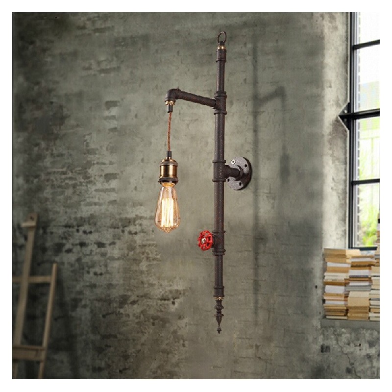 Lámpara de pared con diseño de cohete retro creativo rural de pared de tuberías