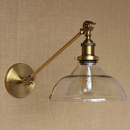 Lámpara de pared estilo retro creativo estilo americano estilo country para salón o dormitorio con brazo de latón, bronce y vidrio de hierro.