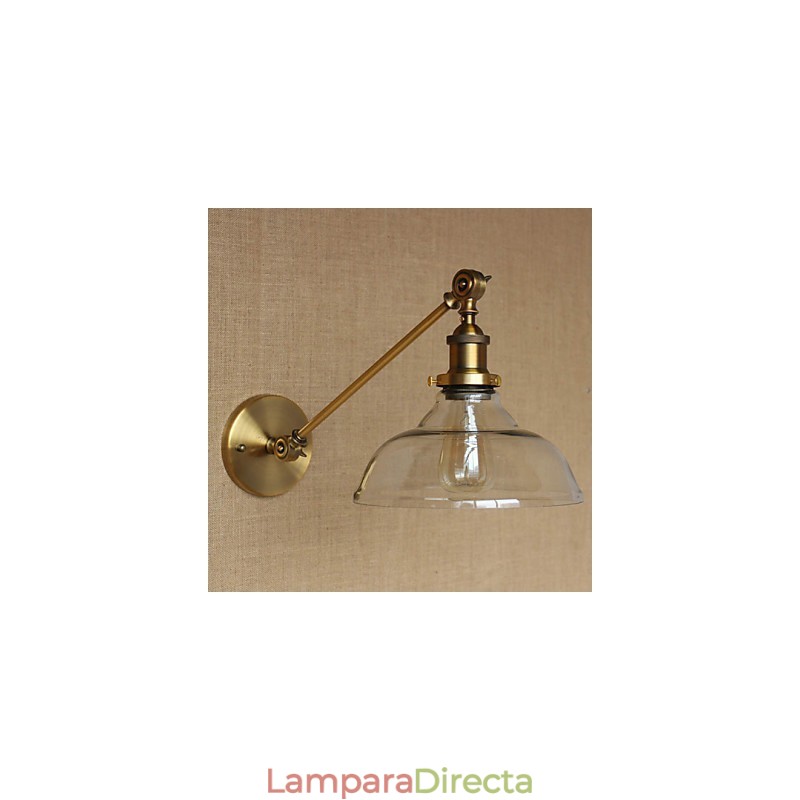 Lámpara de pared estilo retro creativo estilo americano estilo country para salón o dormitorio con brazo de latón, bronce y vidrio de hierro.