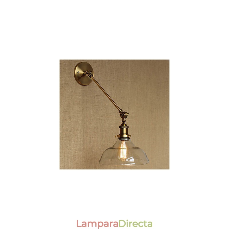 Lámpara de pared estilo retro creativo estilo americano estilo country para salón o dormitorio con brazo de latón, bronce y vidrio de hierro.