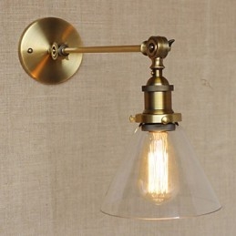 Lámpara de pared estilo retro creativo estilo americano estilo country para salón o dormitorio con brazo de latón, bronce y vidrio de hierro.
