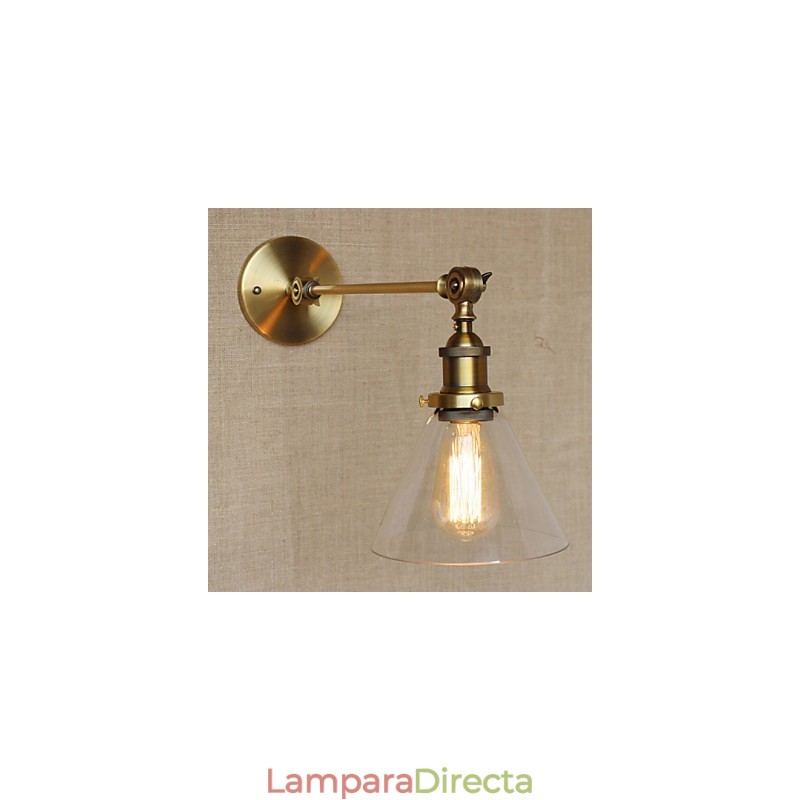 Lámpara de pared estilo retro creativo estilo americano estilo country para salón o dormitorio con brazo de latón, bronce y vidrio de hierro.