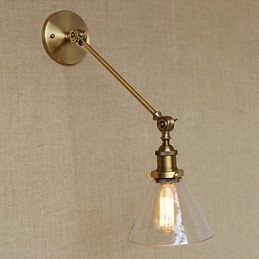 Lámpara de pared estilo retro creativo estilo americano estilo country para salón o dormitorio con brazo de latón, bronce y vidrio de hierro.